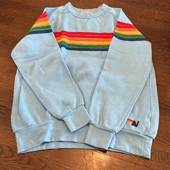 Aviator Nation Light Blue Sweatshirt with Rainbow Stripes - Picture 2 of 3